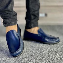 Mocassins homme cuir bleu