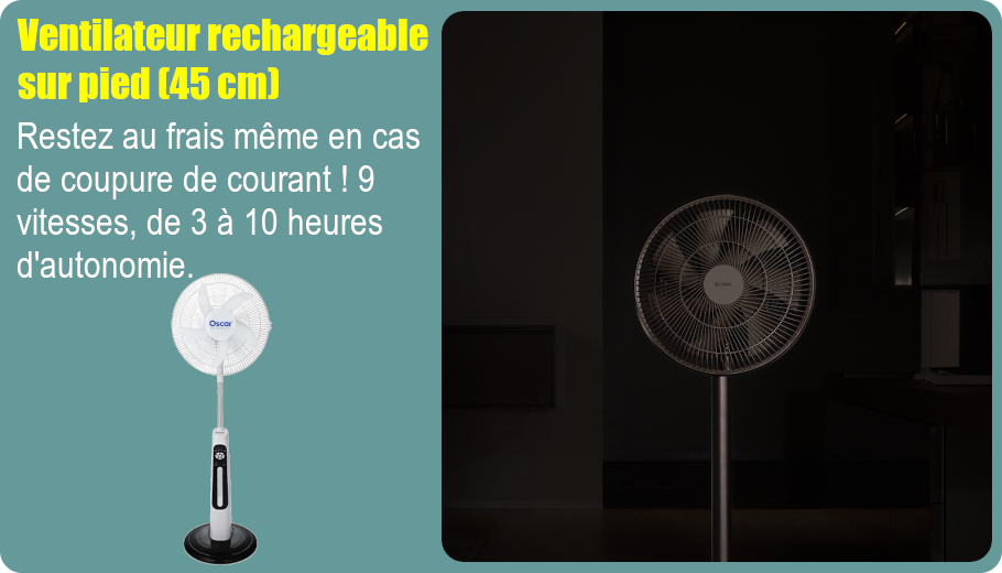 Ventilateur rechargeable sur pied (45 cm)