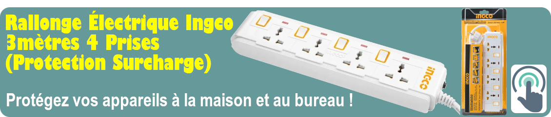 Rallonge Électrique Ingco 3m 4 Prises